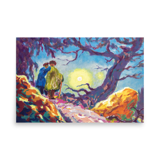 Two Men Watching the Sun Glossy Poster