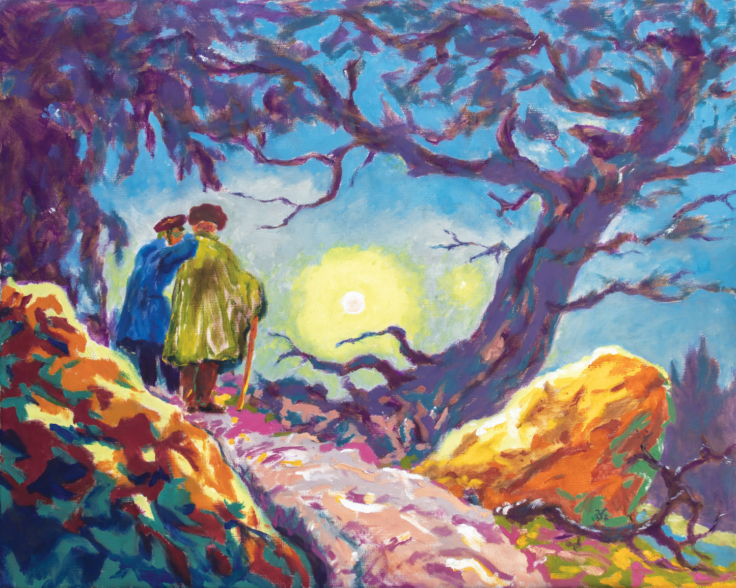 Two Men Watching the Sun Framed Print